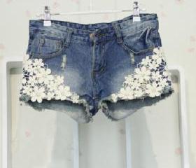 Crocheted Lace Denim Short