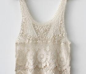 Hollow Crocheted Lace Tank Top