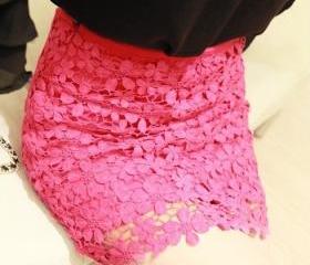 High Waisted Pink Lace Mini Skirt