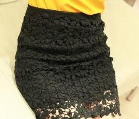 High Waisted Black Lace Mini Skirt