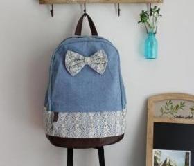 Denim Lace Backpack With Knot